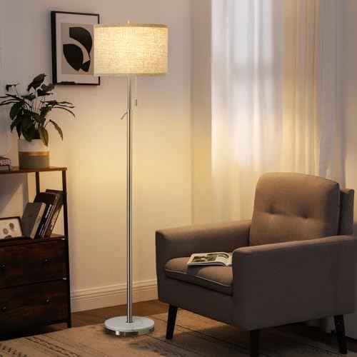 GyroVu Marble Floor Lamp, Adjustable Height Standing Lamp with Marble Base Tall Lamp with Pull Chain Switch Floor Lamps for Living Room, Bedroom & Office Bulbs Not Included(Silver)
