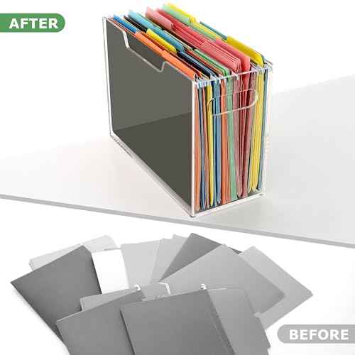 DINGHUO Acrylic Letter Size Hanging File Folder Organizer Box, Clear Portable File Storage Box with Handles, Desktop File Holder for Home, School -1 Pack