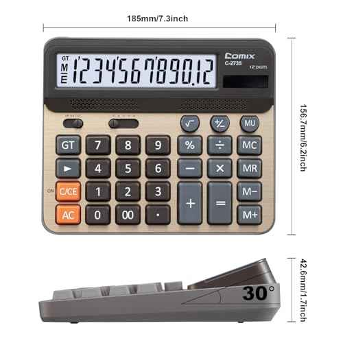 Comix Desktop Calculator, Large Computer Keys, 12 Digits Display, Champaign Gold Color Panel, C-2735