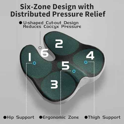 Pressure Relief Seat Cushion for Long Sitting Hours on Office/Home Chair, Car, Wheelchair - Extra-Dense Memory Foam for Hip, Tailbone, Coccyx, Sciatica-Black (Light Edge)