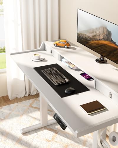 ErGear White 40x24-Inch Electric Standing Desk with Drawers & Monitor Stand