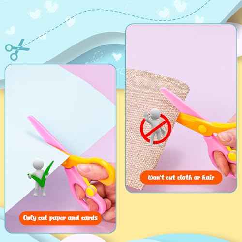LOVESTOWN Kids Safety Scissors, 4 PCS Blunt Tip Scissor Preschool Training for Toddler & Children, Anti-Pinch Design, Child Hand Eye Coordination Development, Playdough Tools Scrapbooking Supplies