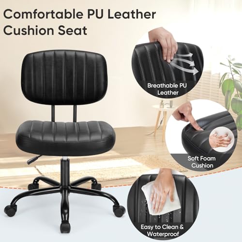 DUMOS Black Ergonomic Office Chair with Lumbar Support - Space Saving Desk Chair