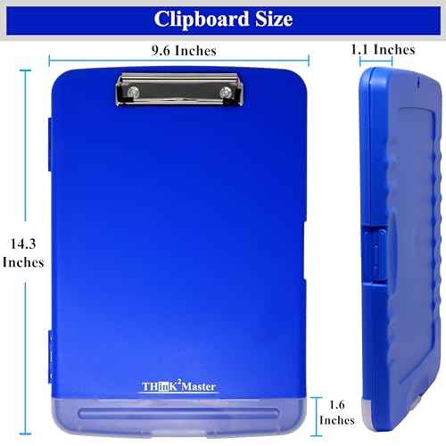 Think2Master [3 Pack] Blue Plastic Storage Clipboard with Pencil Holder. | 25% Heavier & 25% Sturdier| Heavy Duty. Nursing, Teacher & Classroom Must Have.