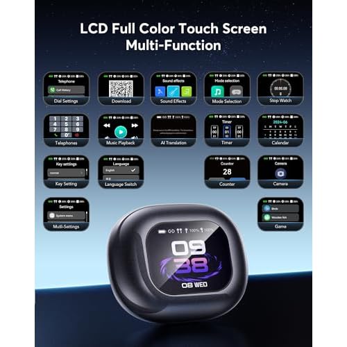 AI Translation Earbuds: Real-Time 144 Languages Translator Earphones, Audifonos Traductores Ingl?s Espa?ol, Bluetooth 5.4, OWS Open Ear & LCD Touch, Ideal for Travelers, Business & Language Learners