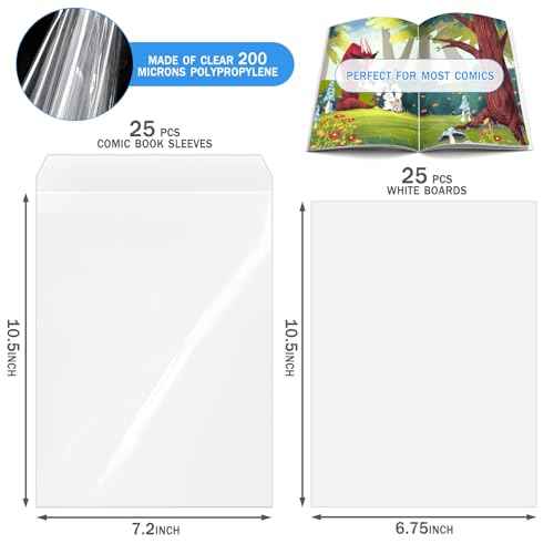 25 Sets Current Size Comic Book Bags and Boards, Reusable Transparent Comic Book Sleeves with Double-Sided White Cardboard Regular Comics Magazine Storage for Collector Small Business