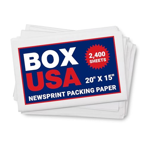 BOX USA Packing Paper Sheets 20 x 15 (2400 Sheets, 50 lb) - Newsprint