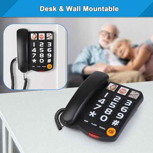 Sangyn Landline Phones for Seniors with Large Button Corded Telephone for Home with Amplified Loud Ringer Volume Adjustable One-Touch Dialing Big Button Telephones for Visually Hearing Impaired,Black