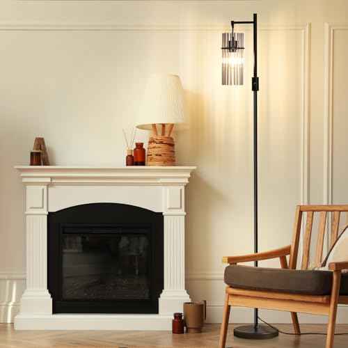 Industrial Floor Lamps for Living Room, Dimmable Floor Lamp Modern Standing Lamps with Glass Lampshade, Rotary Switch, LED Bulbs, Tall Lamps for Bedroom, Office (1 Lampshade(66inch))