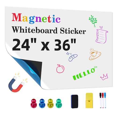 Magnetic Whiteboard Contact Paper 24" x 36" Peel and Stick Dry Erase White Board for Wall Self-Adhesive Decal Wallpaper Sticker for Office, Home, with Marker, Eraser and Magnet