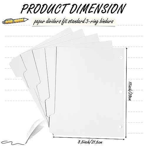 Harloon 250 Dividers Blank Writing on Binder Dividers 3 Hole Punch Dividers 1/5 Cut Tabs Heavyweight Letter Size Ring Binder Dividers 50 Sets for Project Class Presentation (White)