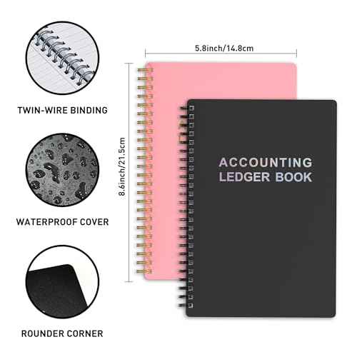 Accounting Ledger Book - A5 Check Register for Small Businesses & Personal Use, Account Book for Tracking Money, Expenses, Deposits & Balance, 5.8" x 8.6" (Black)