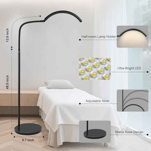 Half Moon LED Floor Lamp - Professional Shadow-Free, Dimmable Light | for Lash Techs, Estheticians & Tattoo Artists | Eyelash Extensions, Nail Art, Home & Office (Charcoal Black)
