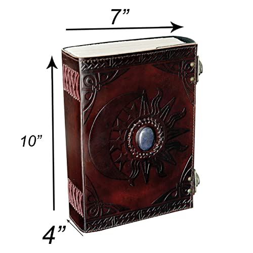 cuero C Leather Sun and Moon Embossed with Beautiful Blue Stone Journal Diary Notebook, Planner, Organizer, Sketchbook, Blank Book Journal (Sun and Moon)