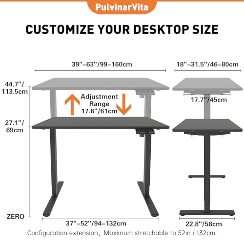 Standing Desk Frame, Stand up Desk Frame Workstation, Electric Adjustable Legs, 3 Memory Height Settings, with Cable Management Tray, 4pcs Headphone Hook