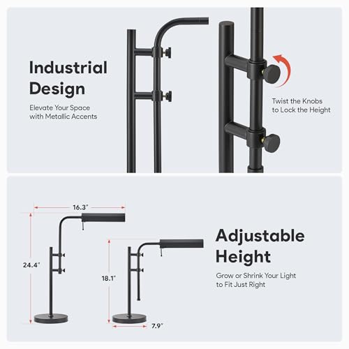 VONLUCE Rustic Desk Lamp, Adjustable Industrial Style Metal Table Lamp, 3 Color Temperatures LED Reading Lamp for Living Room Bedroom Office, Black