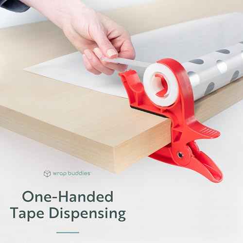 Wrap Buddies Tabletop Gift Wrapping Tool with Tape Dispenser ? Set of 2 Adjustable Wrapping Paper Table Clamps with Craft Tape Dispenser - Perfect for Holidays and Crafting - Cherry Red