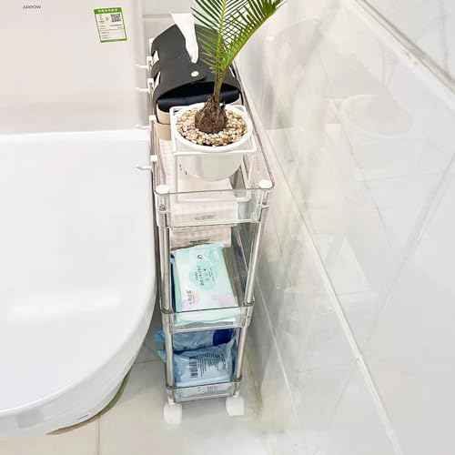 Versatile Transparent Rolling Storage Cart, Slim Design, 3 Tier Multi-Purpose Organizer for Kitchen, Bathroom, Office, and More (Slim 3-ply)