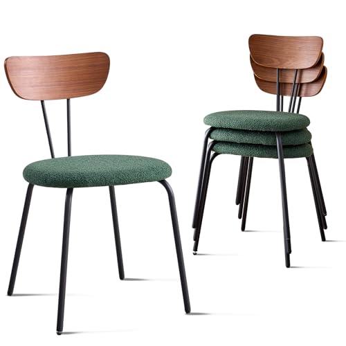 Set of 4 Stackable Dining Chairs with Green Fabric Cushions – Lecafur HL
