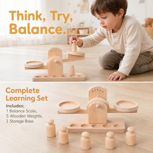 Montessori Wooden Balance Scale for Kids - Educational Math Toy