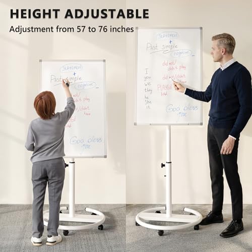 Height Adjustable Mobile Whiteboard with Circular Stand, 36x24 Inch Magnetic Dry Erase Board for Classroom & Office
