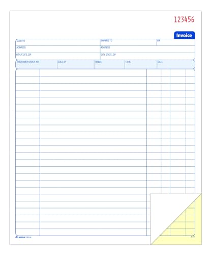Adams 2-Part Carbonless Invoice Book 50 Sets, 8-3/8 x 10-11/16, White/Canary, 50 count