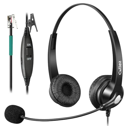 Callez RJ9 Phone Headset with Microphone Noise Cancelling Office Telephone Headsets Compatible with Polycom VVX411 VVX311 VVX410 VVX500 Avaya 1416 1408 Mitel 5330e Shoretel 230 NEC Allworx Toshiba