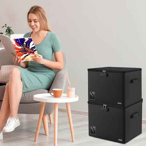 Comic Book Storage for 300-350 Comics, Fireproof & Water-Resistant & Moistureproof Stackable Comic Book Box with Flap Zipper Mesh Pocket and Label Window, Comic Book Case with Fire Zipper