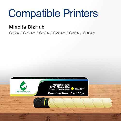GREENRHINO Compatible Toner Cartridge Replacement for Konica TN321 TN321Y (A33K230) to use for Minolta BizHub C224 C224e C284 C284e C364 C364e (Yellow, 1-Pack)