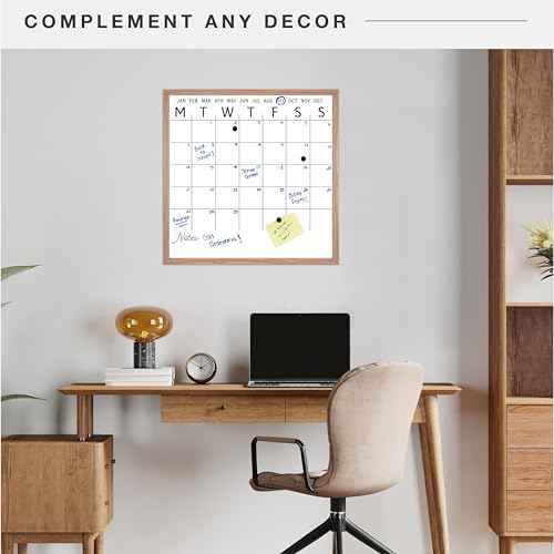 MCS Dry Erase Calander 30x30 Walnut Framed Monthly Calendar for The Wall, Stay Organized with Family Planner for Appointments, Sports, Events & More