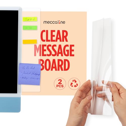 Meccaline 2-Pack Clear PET Monitor Memo Boards - Flexible Sticky Note Holders for Office & Home Desk Organizers - 3.1