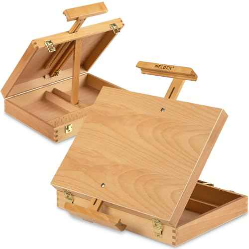 MEEDEN Tabletop Easel for Painting, Art Sketchbox Easel Holds Canvas up to 28'' Max, Adjustable Beechwood Artist Easel Pochade Box for Drawing and Sketching