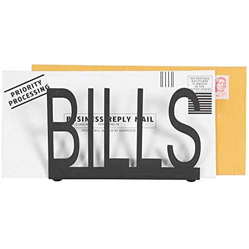 MyGift Black Metal Desktop Mail Sorter Organizer with Bills in Block Cut Out Letter Design