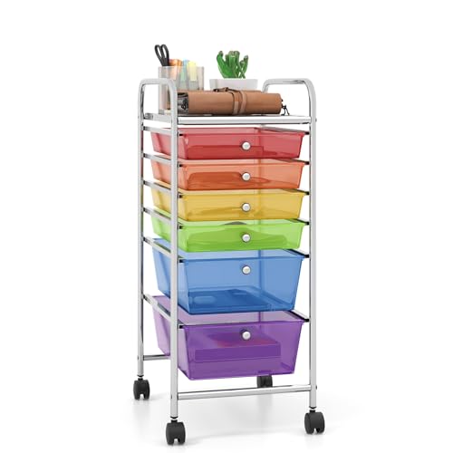 Giantex 6-Drawer Rolling Storage Cart with Multicolor Drawers, 13.5x17x30, Home Office & Scrapbooking