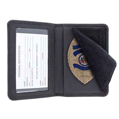 Genuine Leather Unisex Law Enforcement Badge Holder Wallet Case - Shield, Black