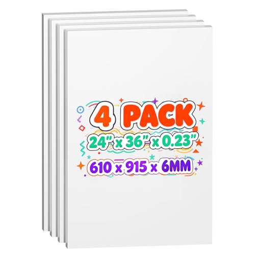White Foam Board 24x36 Inches - 4 Pack, 0.23 Inch Thick Poster Boards with Corner Protectors