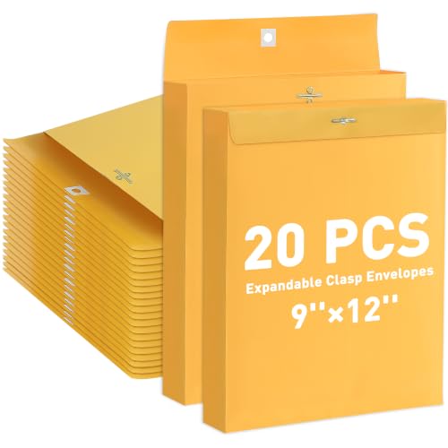 MAXECHO 9x12 Inch Manila Envelopes with Clasp, 20 Pack, Heavyweight Mailing Folders for Business & Office Use