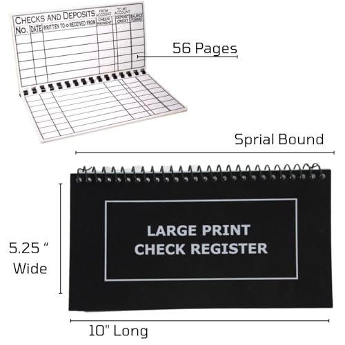The Giant Print Check Register – Large-Print Spiral Bound 56 Pages, 14 Entries per Page