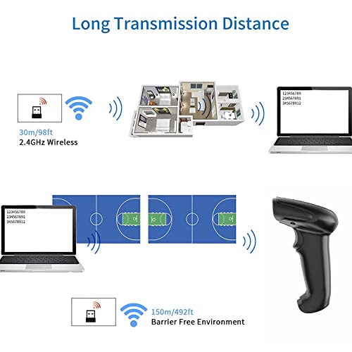 Wireless Barcode Scanner Symcode 1D 2-in-1 Handheld Laser with 400m Range