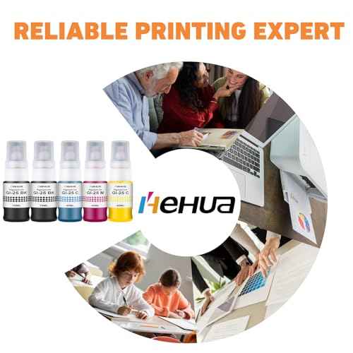 hehua Pigment GI-25 Refill Bottles Ink GI25 (5 Pack,2B/C/M/Y,260ml) Replacement for Canon 25 Ink Refill GI-25BK GI25 Work for Canon MAXIFY GX2020 GX1020 MegaTank Printer (2 Black,Cyan,Magenta,Yellow)