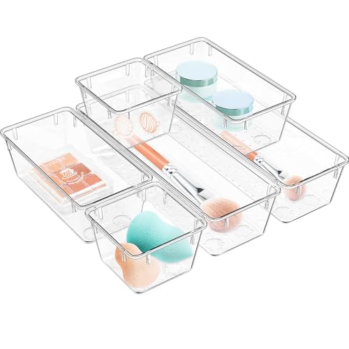 WOWBOX 6 Pack Clear Drawer Organizer Set, Stackable Storage Bins for Kitchen & Office