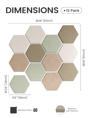 Fluxynara Linen Dusk Hexagon Felt Bulletin Board Tiles 12-Pack - Large, Pin & Adhesive Set