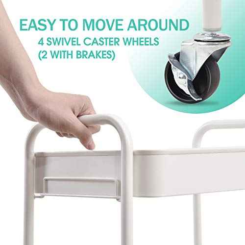 TOOLF 3-Tier Metal Rolling Cart with Wheels, Storage Utility Organizer Cart for Kitchen, Bathroom, Office, Baby Essentials & Makeup - Lockable Casters, Easy Assembly, Large Capacity, White