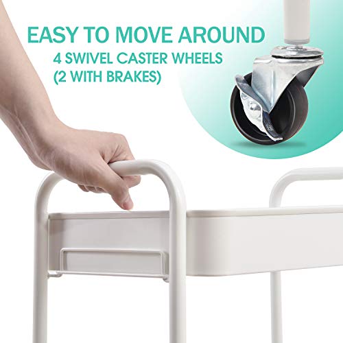 TOOLF White 3-Tier Metal Rolling Utility Cart - Heavy Duty, Tool-Free Assembly