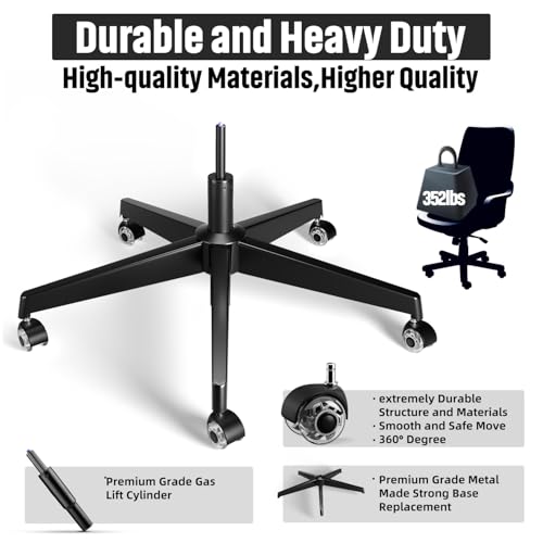 Sytopia Office Chair Base Replacement Bundles, Heavy Duty 2500LBs, Reinforced to Repair Swivel Gaming Chair Bottom Part with 5 Universal Premium Casters and 1 Gas Lift Cylinder(Matte Black)