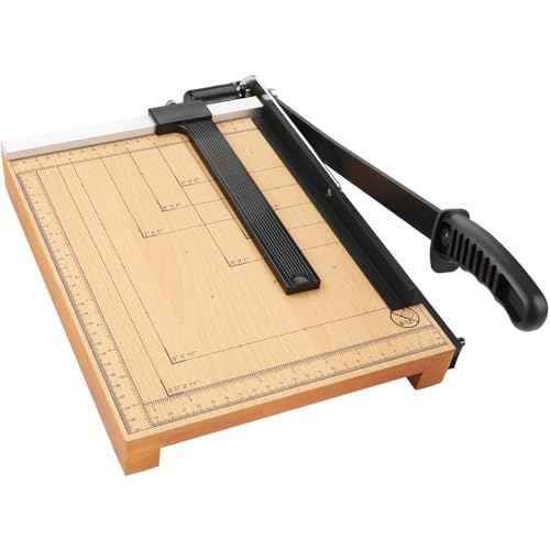 MROCO Heavy Duty Guillotine Paper Cutter & Paper Trimmer, 12" Cut Length, Automatic Clamp, Adjustable Guide, Wood Base with millimeters/inches Gridlines