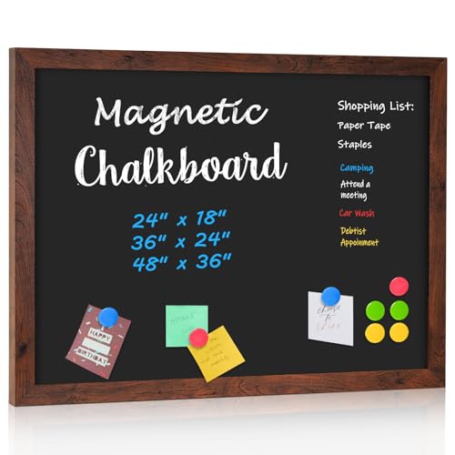 4 THOUGHT Chalk Board 24" x 36", Magnetic Large Chalkboard for Wall Rustic Blackboard Hanging Chalkboards Sign Menu Board for Kitchen Decor Office Home School 4 Markers 8 Magnets, Brown