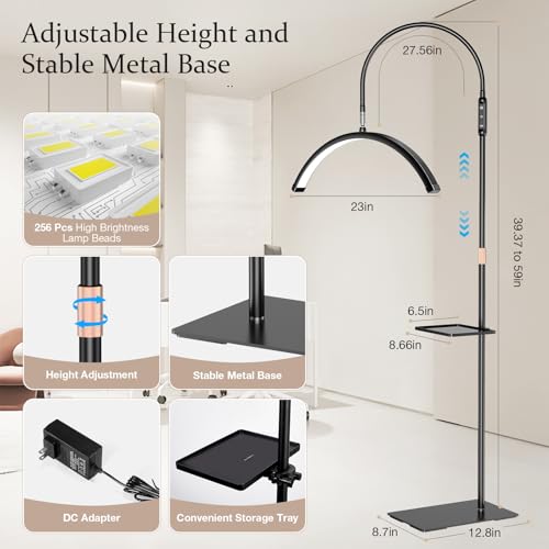 Lash Light, 23-Inch Half Moon Light for Eyelash Tech, Nail Tech, Tattoo Artist, and Estheticians, Flexible Gooseneck LED Moon Lash Lamp, Adjustable Brightness and Height, with Tool Tray (Black)
