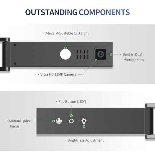 NETUM Document Camera & Webcam 4K with Microphone USB Visualizer 3-Level Touch LED Auto-Focus Image Invert Fold-able for Windows Mac OS Linux - Remote Teaching & Live Demo (SD-1300)