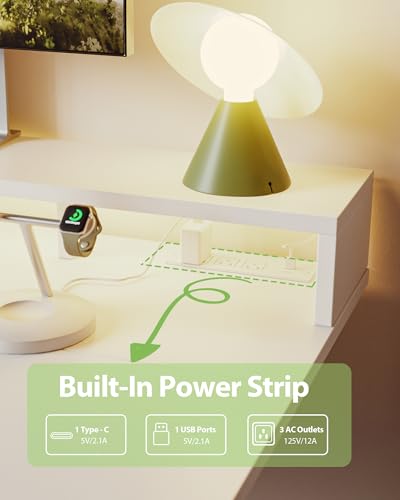 Agilestic 48x24 Inch White Electric Standing Desk with LED Light & Power Strip - Adjustable Height, Modern Home Office & Gaming Desk